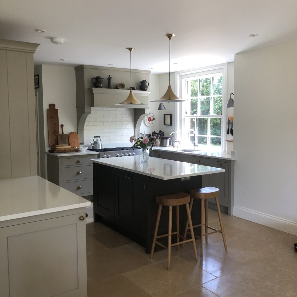 a kitchen with a table in a room