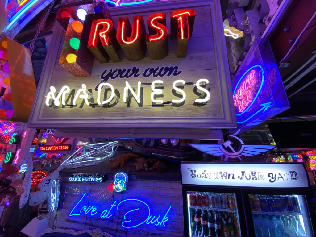 a sign above a store