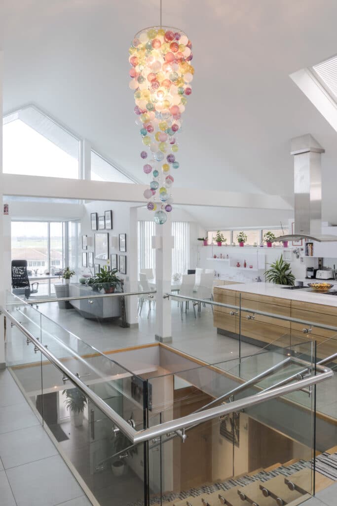 a building with a metal counter