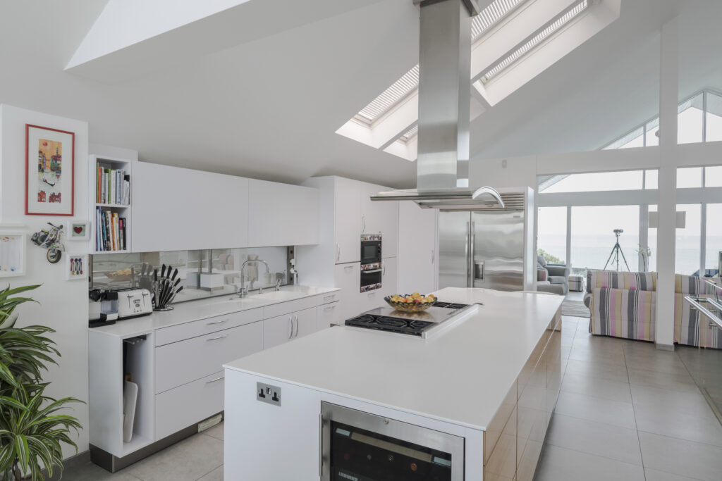 a kitchen with a table in a room