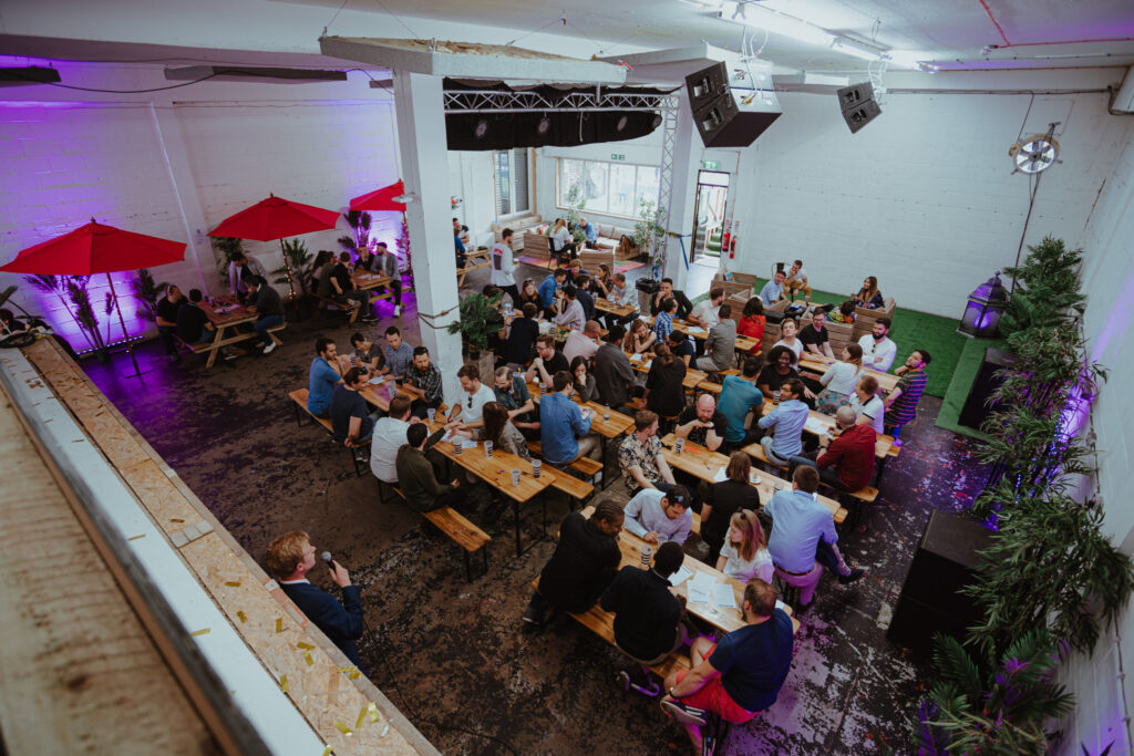 a group of people in a room