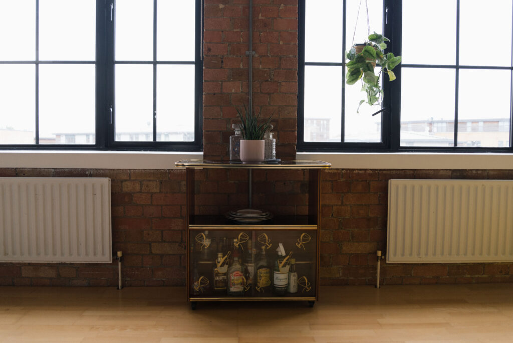 a room with a large window