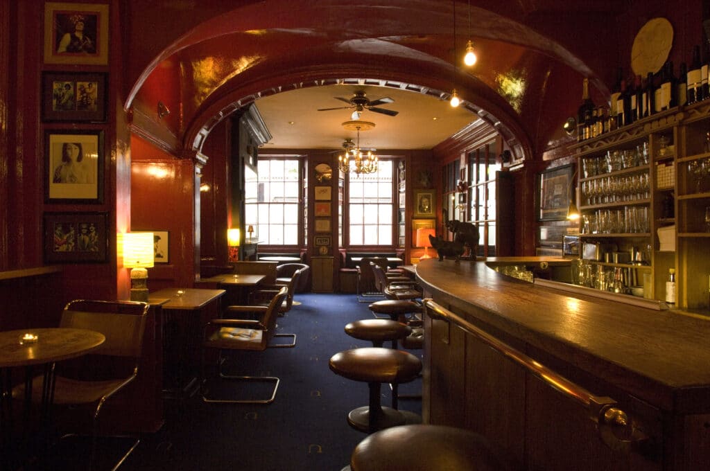 a large room with tables and chairs