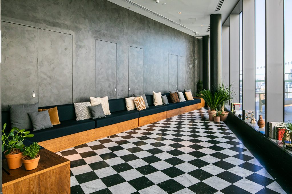 a room with a tiled floor