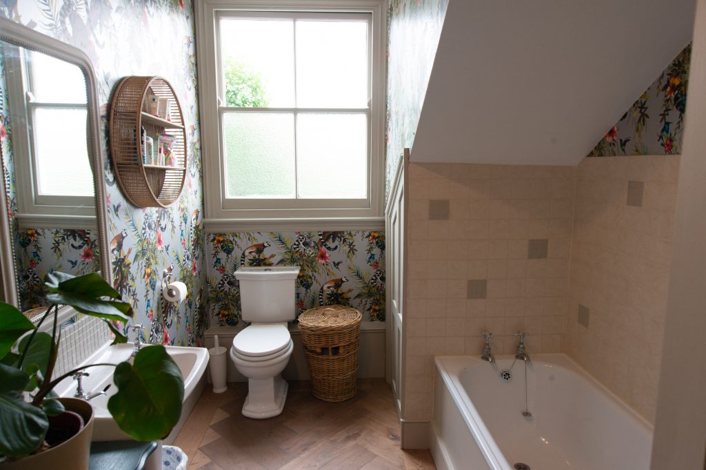 a room with a sink and a window