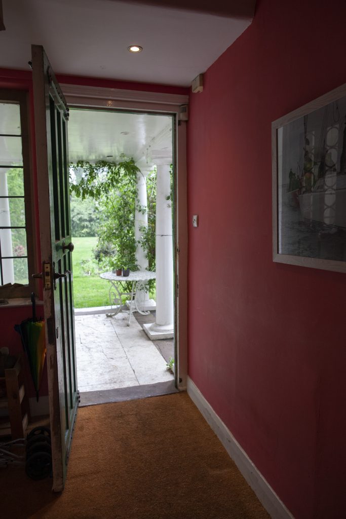 a room with a large window