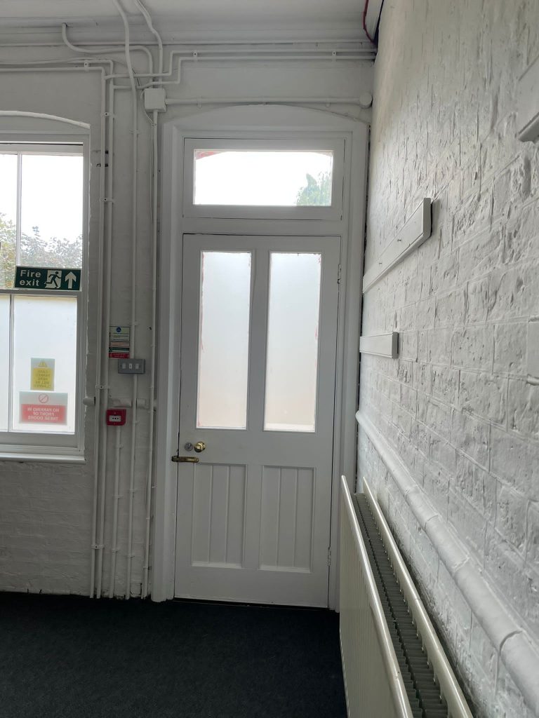 a close up of a door