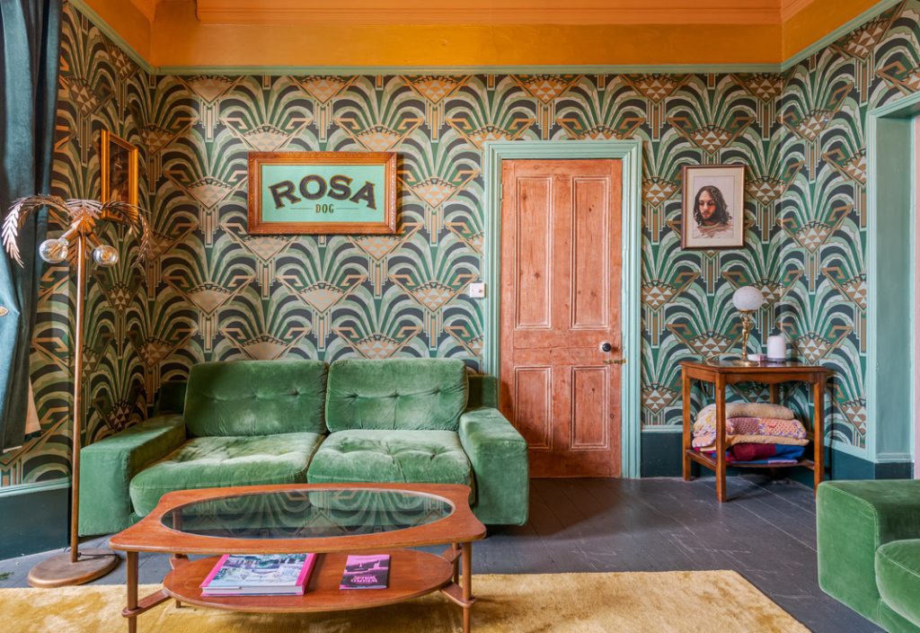 a green chair in a room