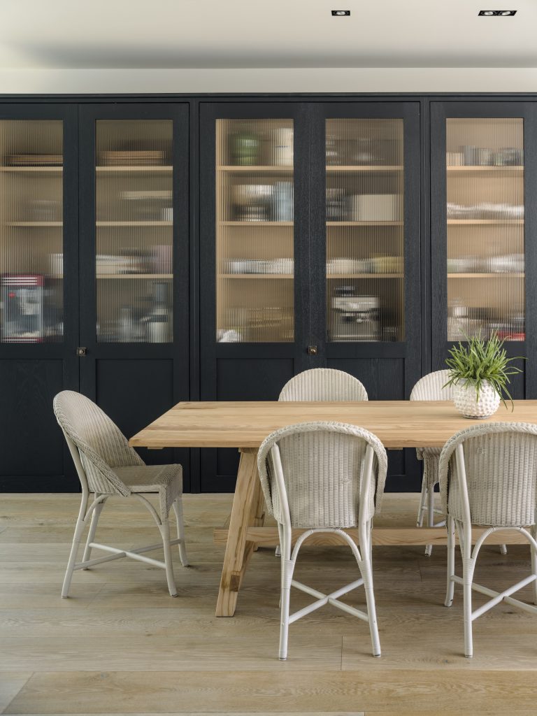a chair sitting in front of a restaurant