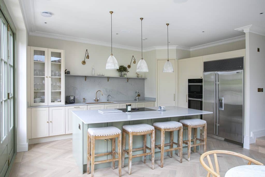 a kitchen with a table in a room