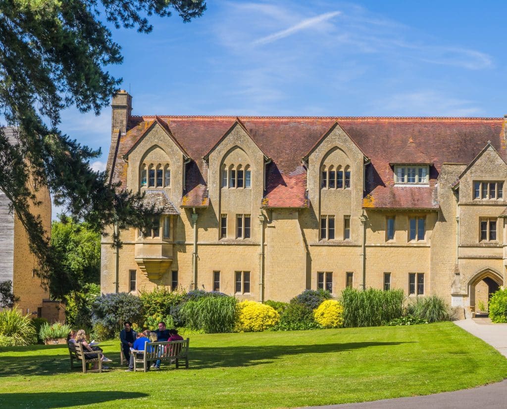 a large lawn in front of a church