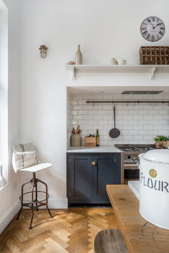 a kitchen with a table in a room