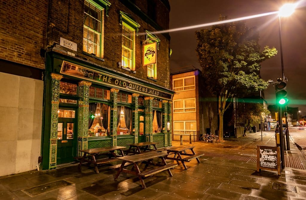 a store front at night