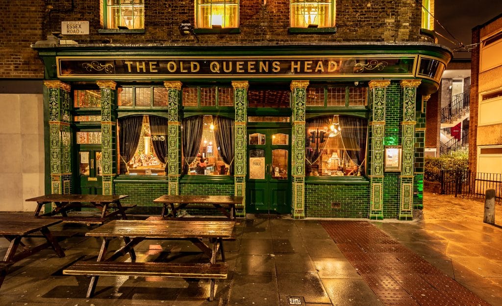 a store front at night