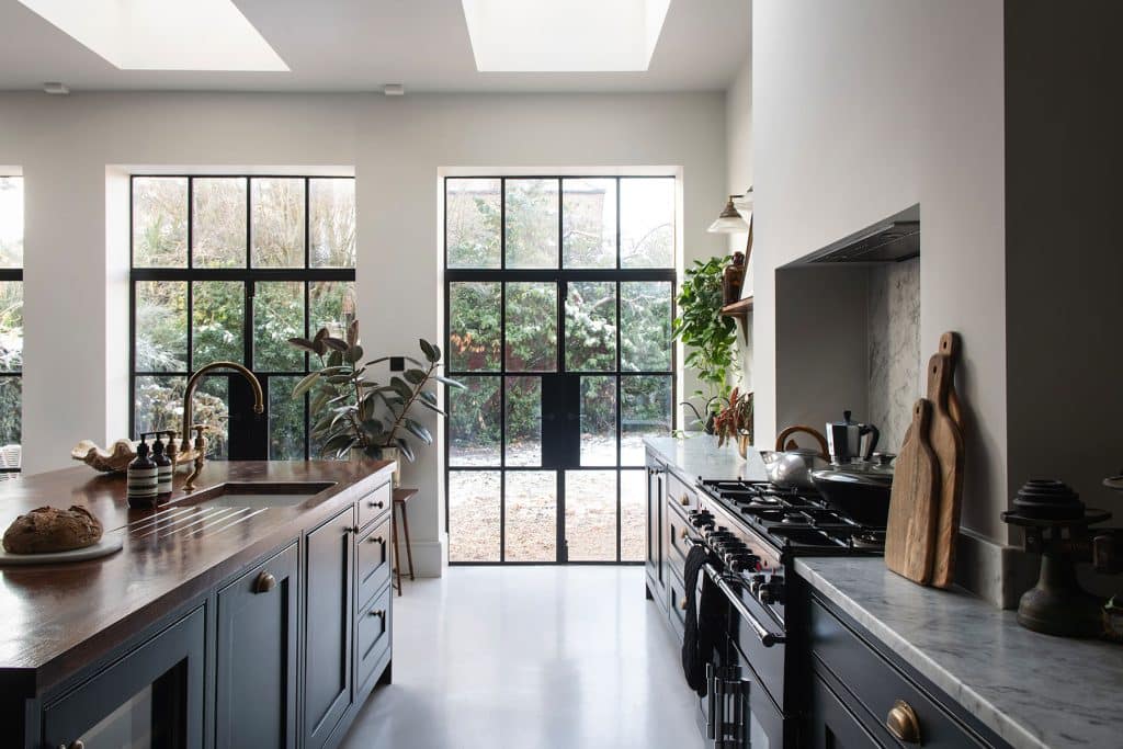 a kitchen with a sink and a window
