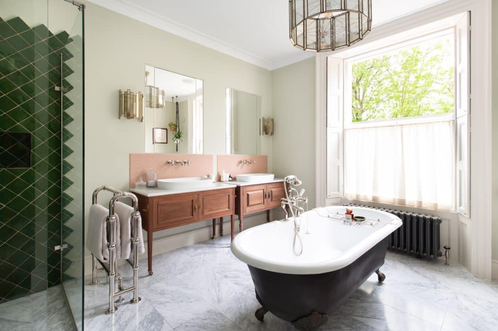 a room with a sink and a window