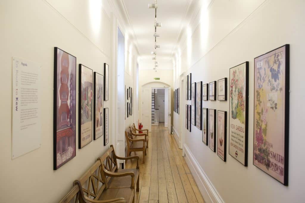 a room with art on the wall