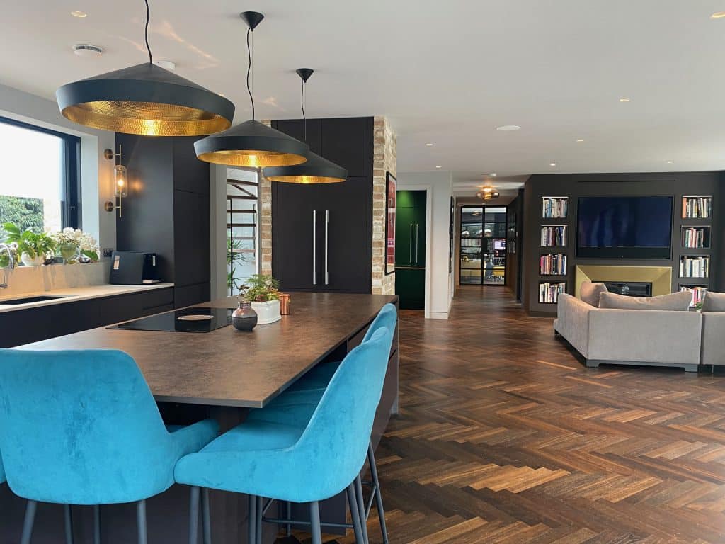a living room with a pool table