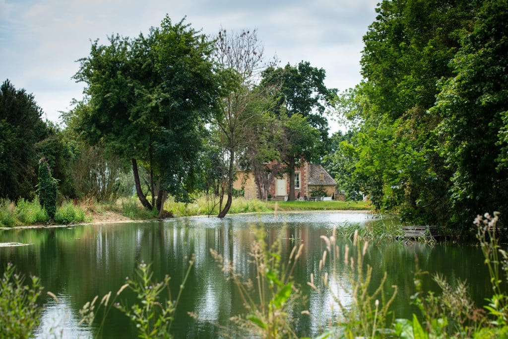 a body of water surrounded by trees
