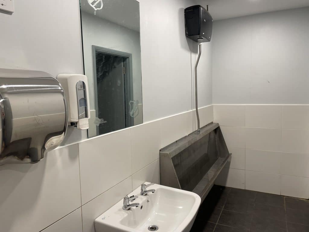 a sink and a mirror