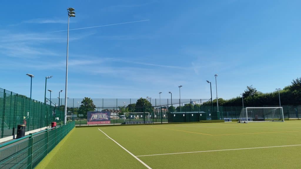 a close up of a football field