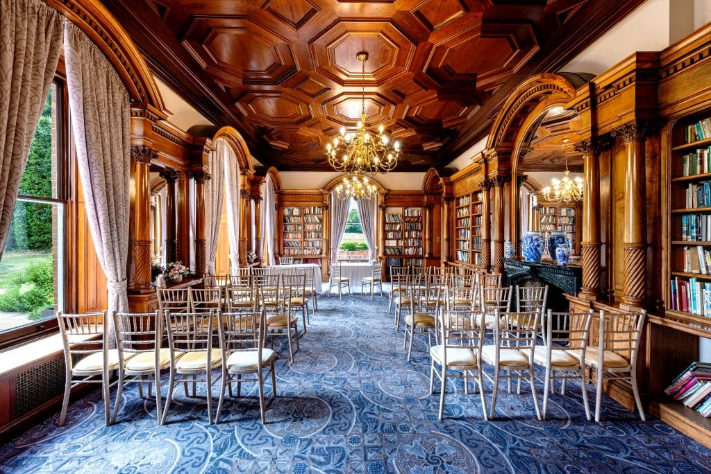 a dining room table in front of a building