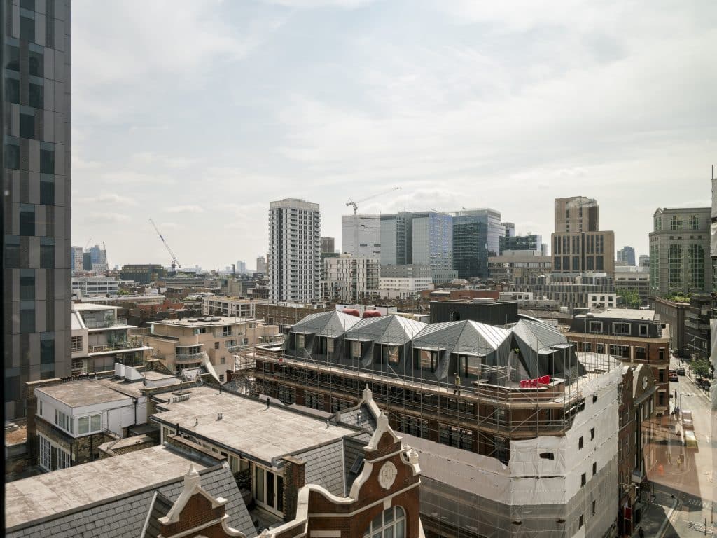 a tall building in a city