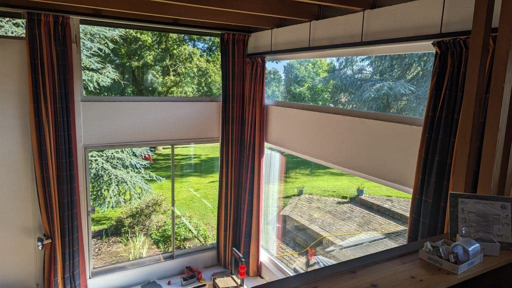 a room with a large window