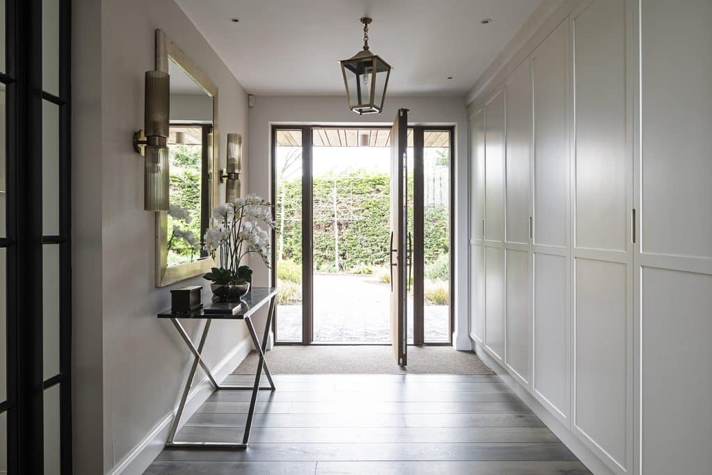 a room that has a glass door