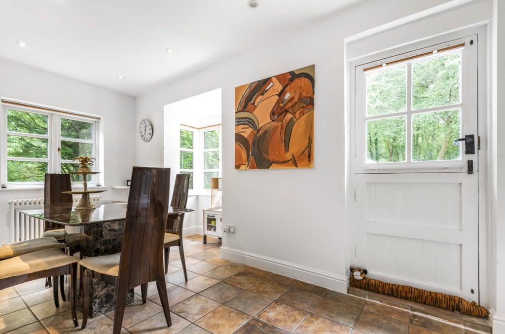 a room filled with furniture and a large window