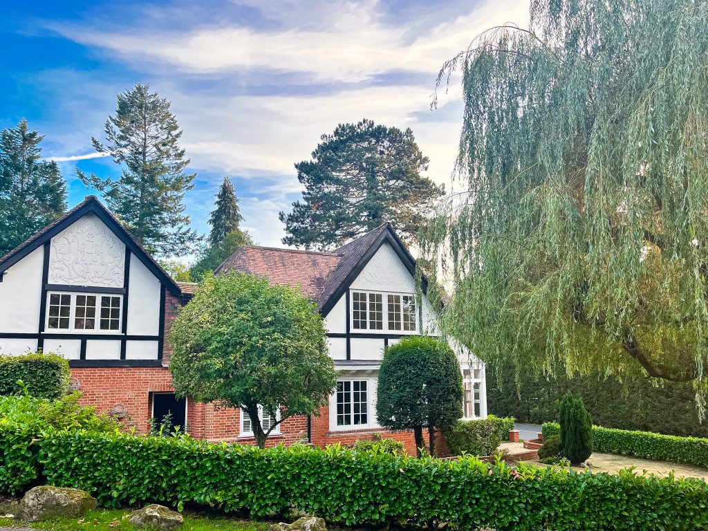 a tree in front of a house