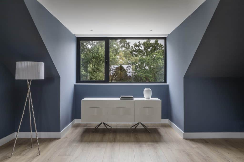 a living room with a large window