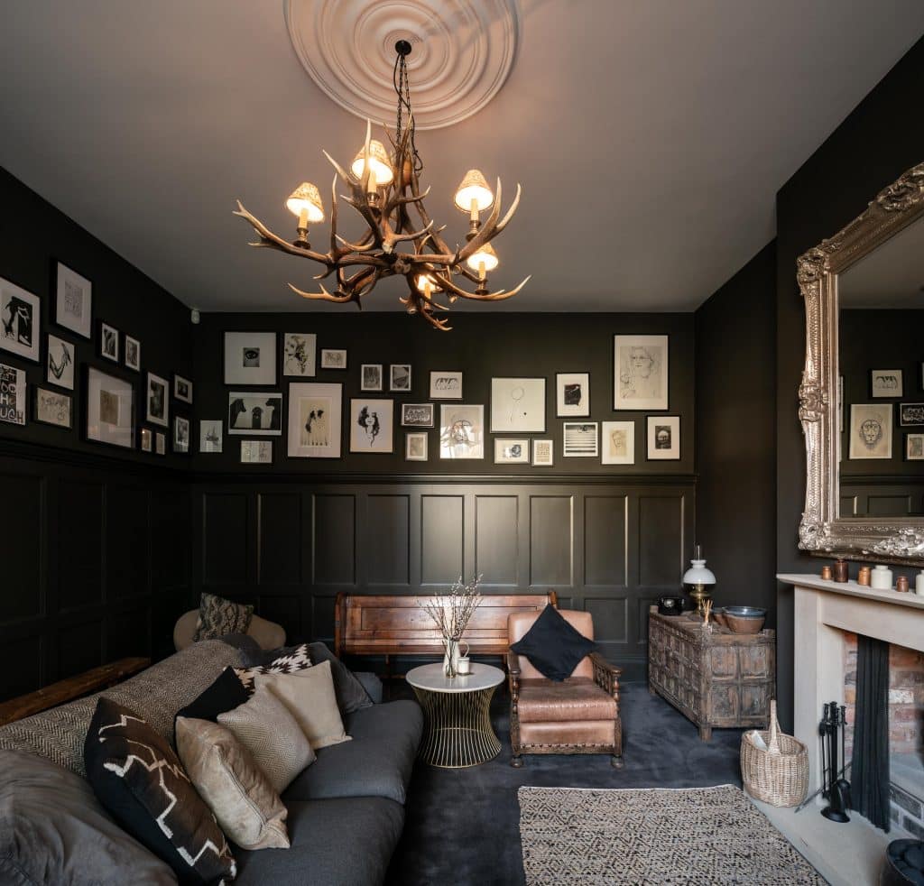 a living room filled with furniture and a fireplace