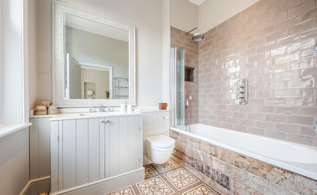 a room with a sink and a window