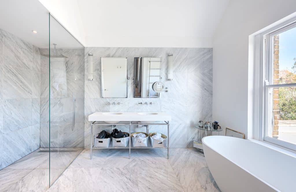 a room with a sink and a window
