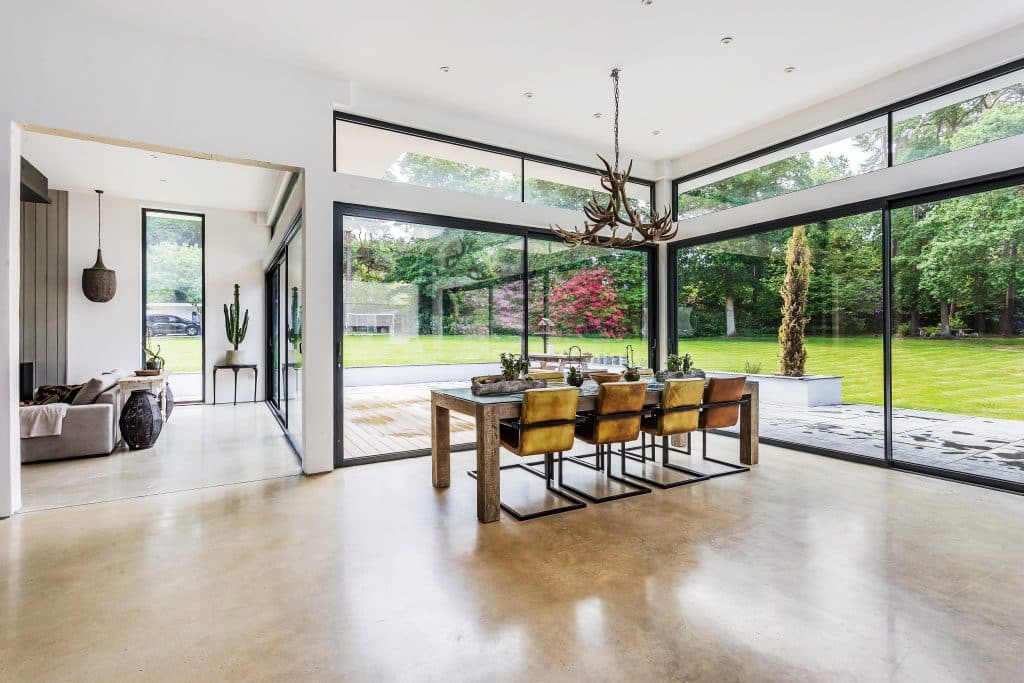 a room filled with furniture and a bench