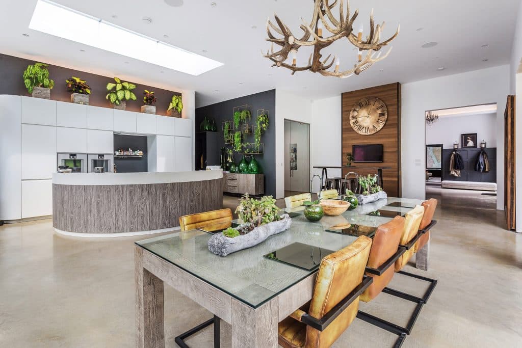 a room filled with furniture and a fireplace