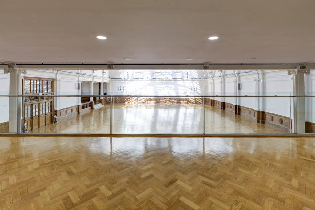 Horticultural Halls south west london shoot location venue event space Mezzaine – To Hall view