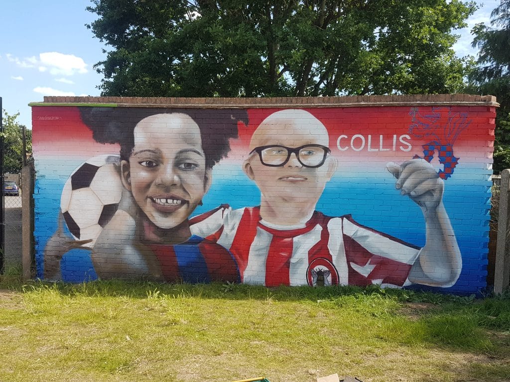 COLLIS PRIMARY SCHOOL teddington school shoot locationMural in football field