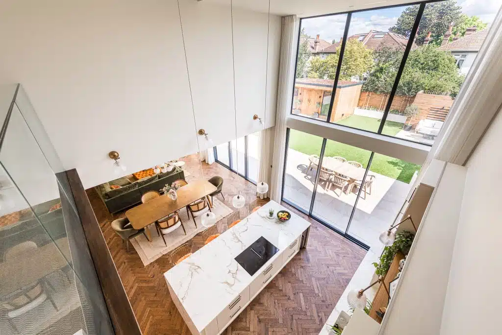 LANGHAM HOUSE twickenham richmond modern neutral location house Langham Location House TW11:open kitchen from balcony