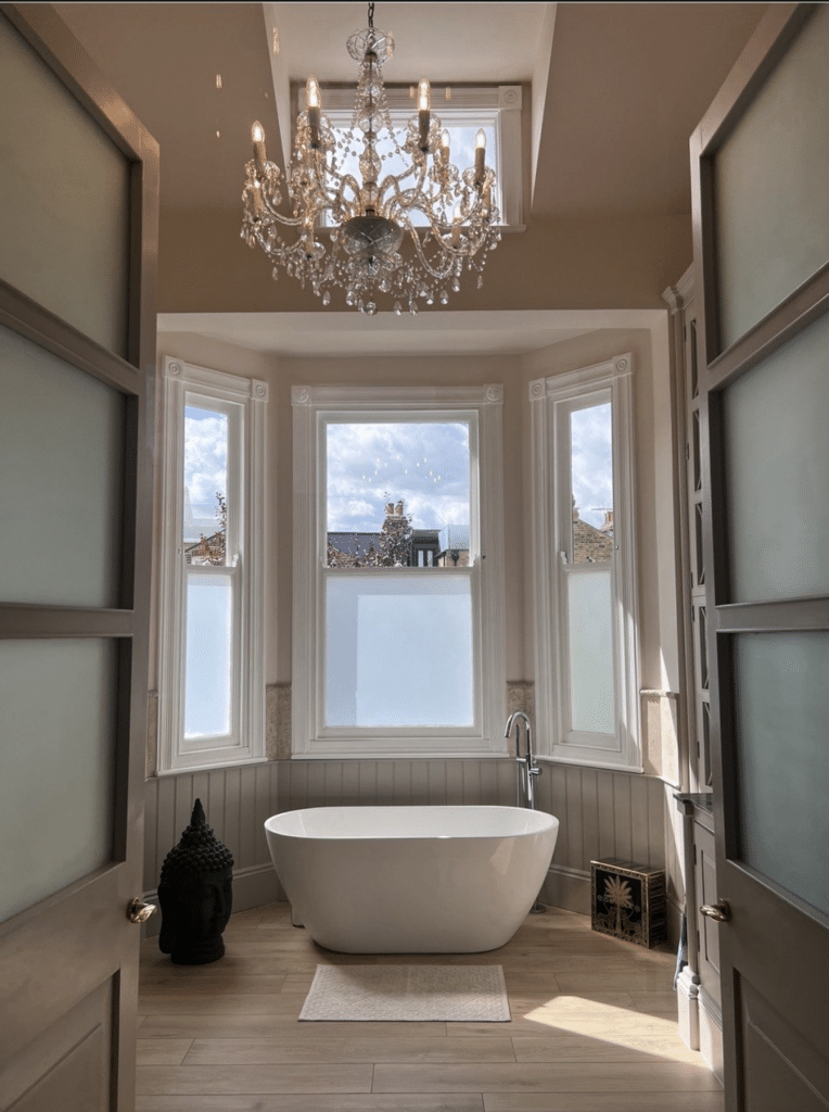 LAVENDER HOUSE south west london victorian location house Master Double Height Bathroom